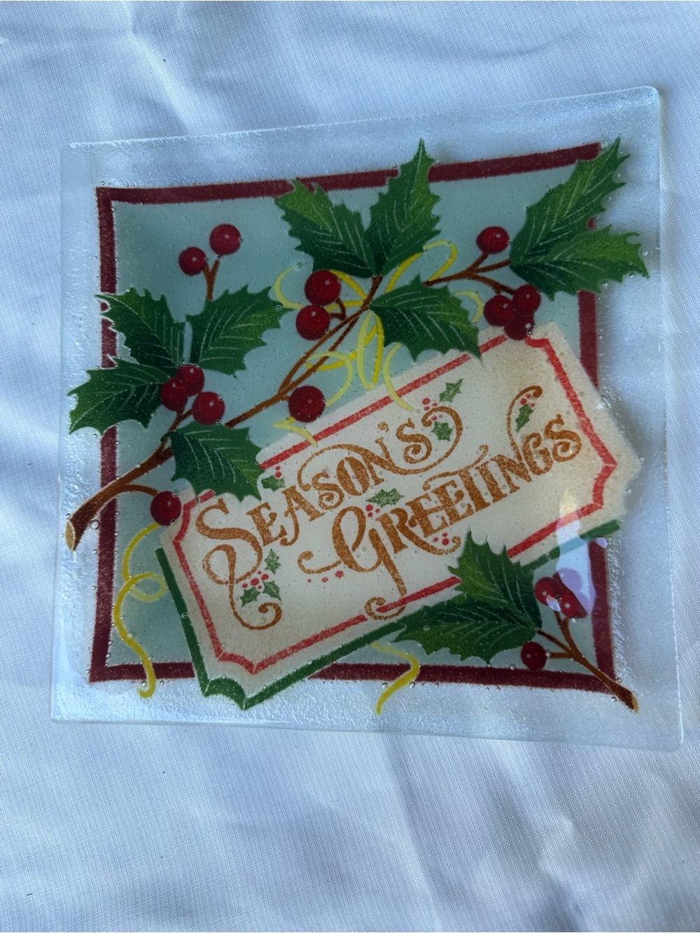 Peggy Karr Season's Greetings Holiday Glass Decorative Plate - Green & Red